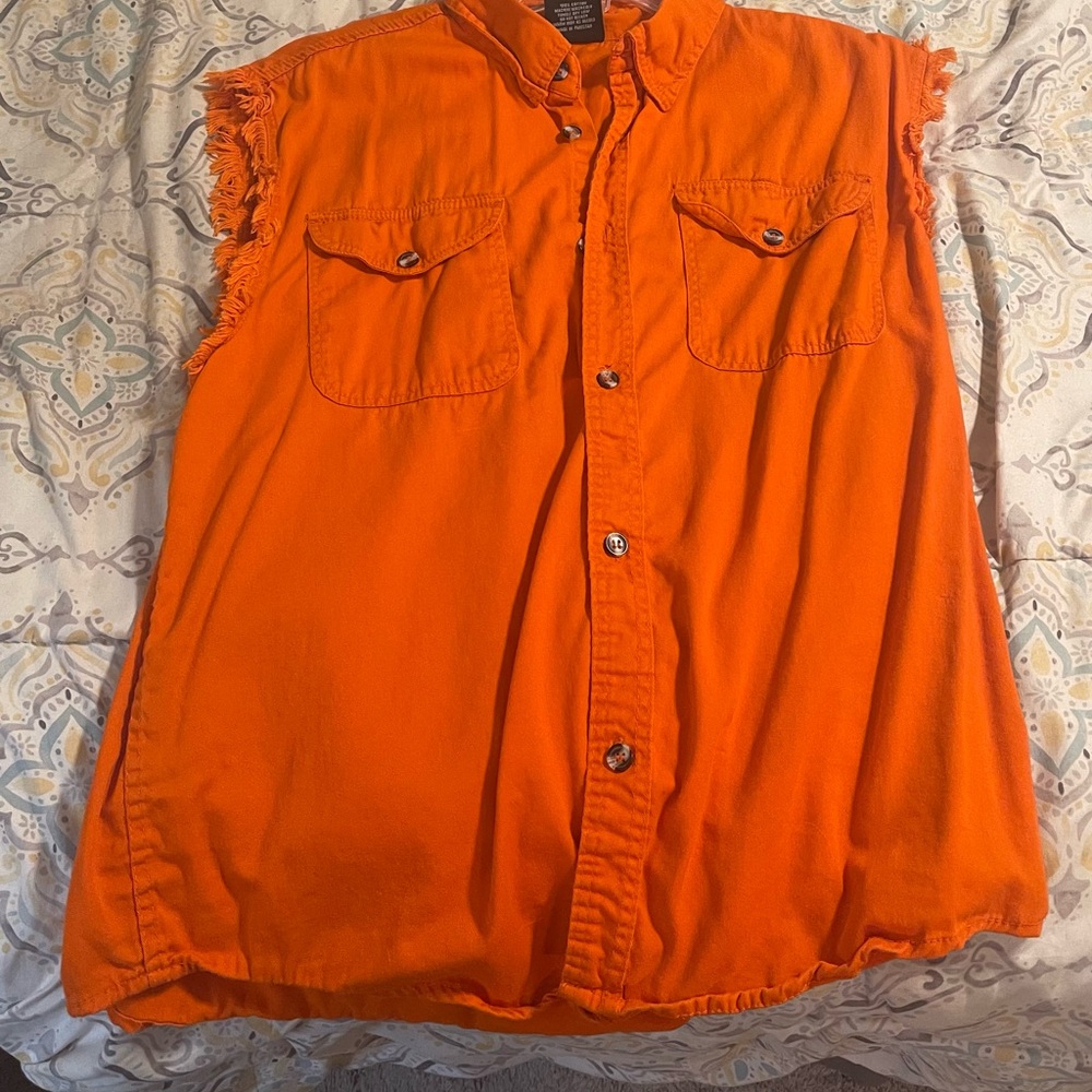 Orange Casual Button Down Shirt with Collared Neckline